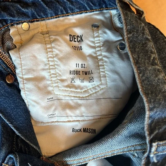 BUCK MASON Wide Leg Button Fly High Waisted Denim Deck Jean - Picture 6 of 10